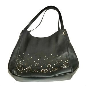 Vtg 90's Y2K NINE WEST 3 Section Purse Hand Bag Studed Black